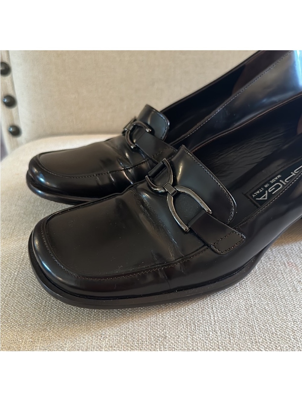 Via Spiga 10M Black Vintage Chunky Heeled  Leather Loafers Y2K 90’s